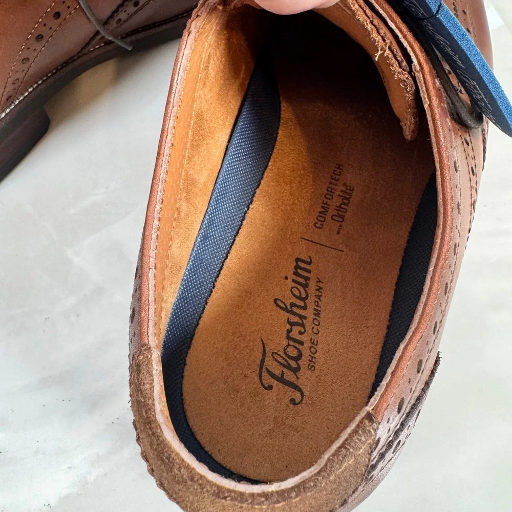 Florsheim Comfortech Wingtip Brogues Brown Leather Dress Shoes Worn Once 12M